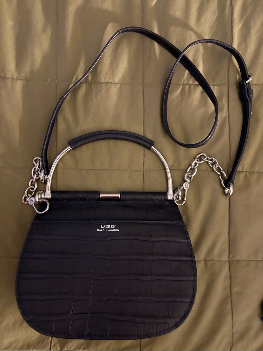 Ralph Lauren Black Croc-Embossed Top-Handle Crossbody Bag - Picture 3 of 3